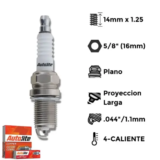 [A5224] Bujías Autolite Cobre X4 - NGK ZFR5F-11-ZFR6T-11G BOSCH FR7HE02 CHAMP RC9MC4