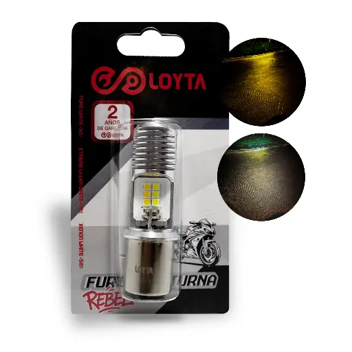 [LYT-M1-FN] Bombillo LED BA20D 12V Bicolor Amarillo/Blanco para Moto AC/DC Loyta